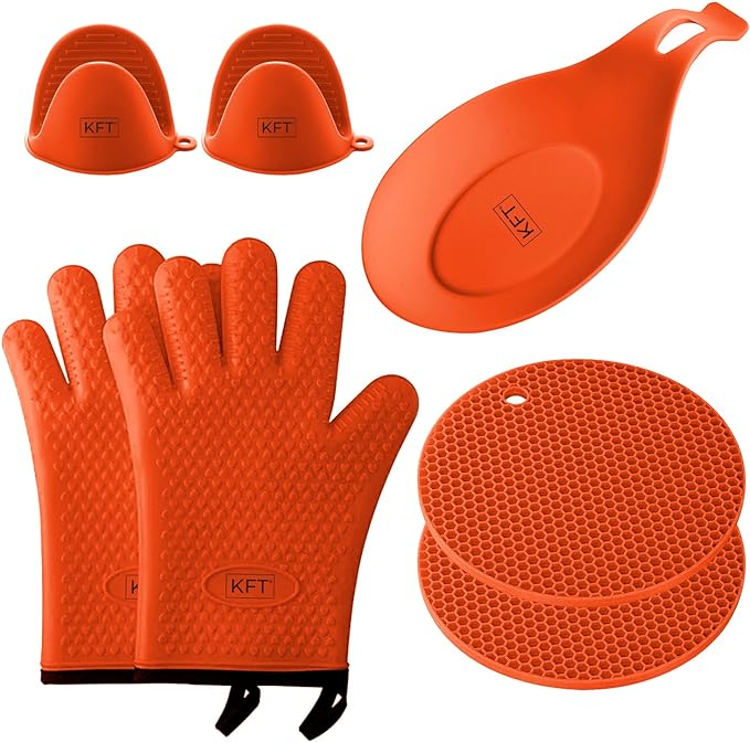 KFT oven mitts and pot holder set Orange