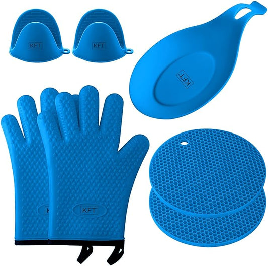 KFT oven mitts and pot holder set Blue