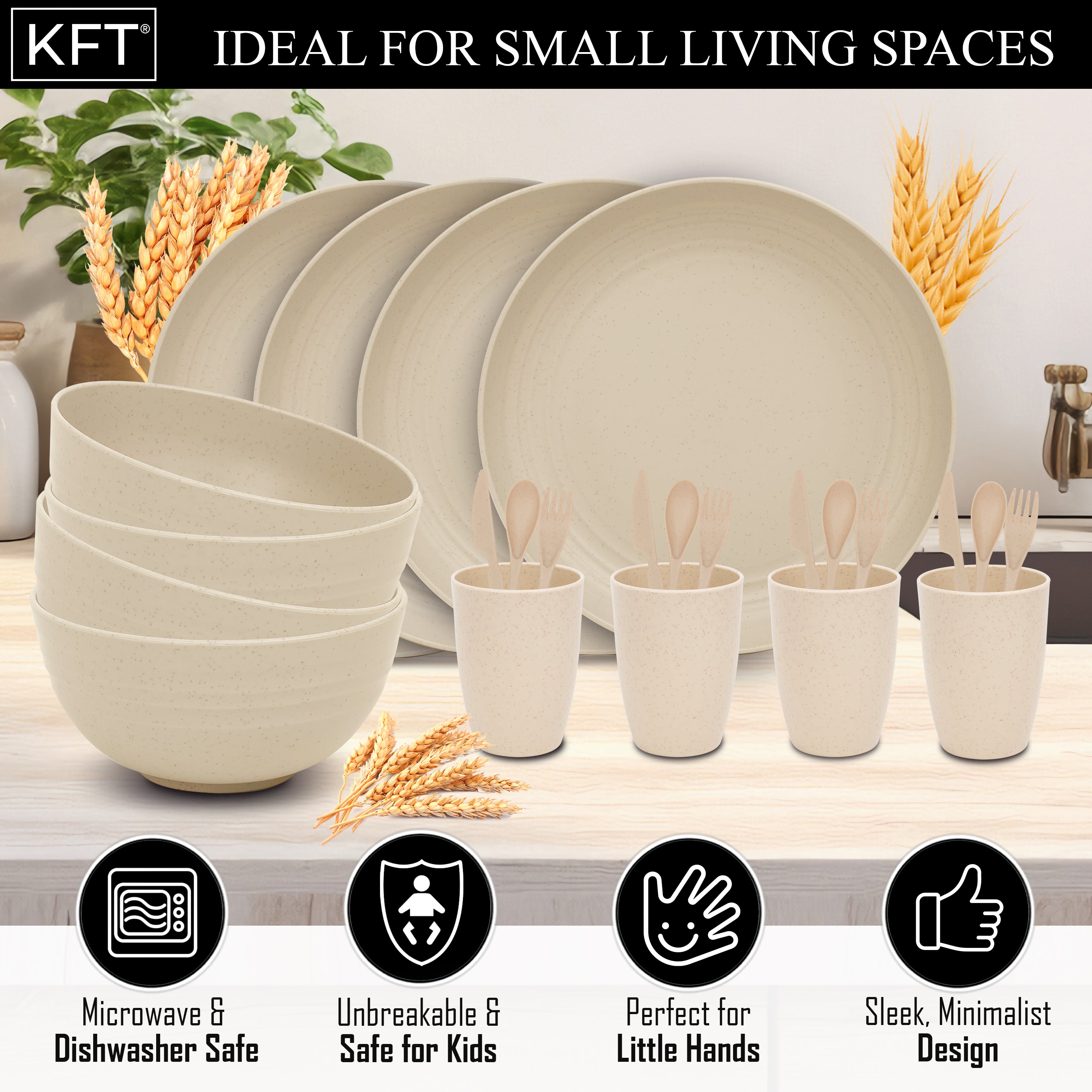 Lightweight & Unbreakable Dinnerware Set Beige